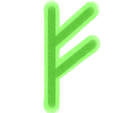 The Elder Furthark rune ᚠ or fehu, in green with a lime green outline